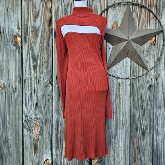 Ribbed Sweater Dress Asos Plus Size 22 Orange Knit Turtleneck Long Sleeve Cutout - Picture 1 of 9